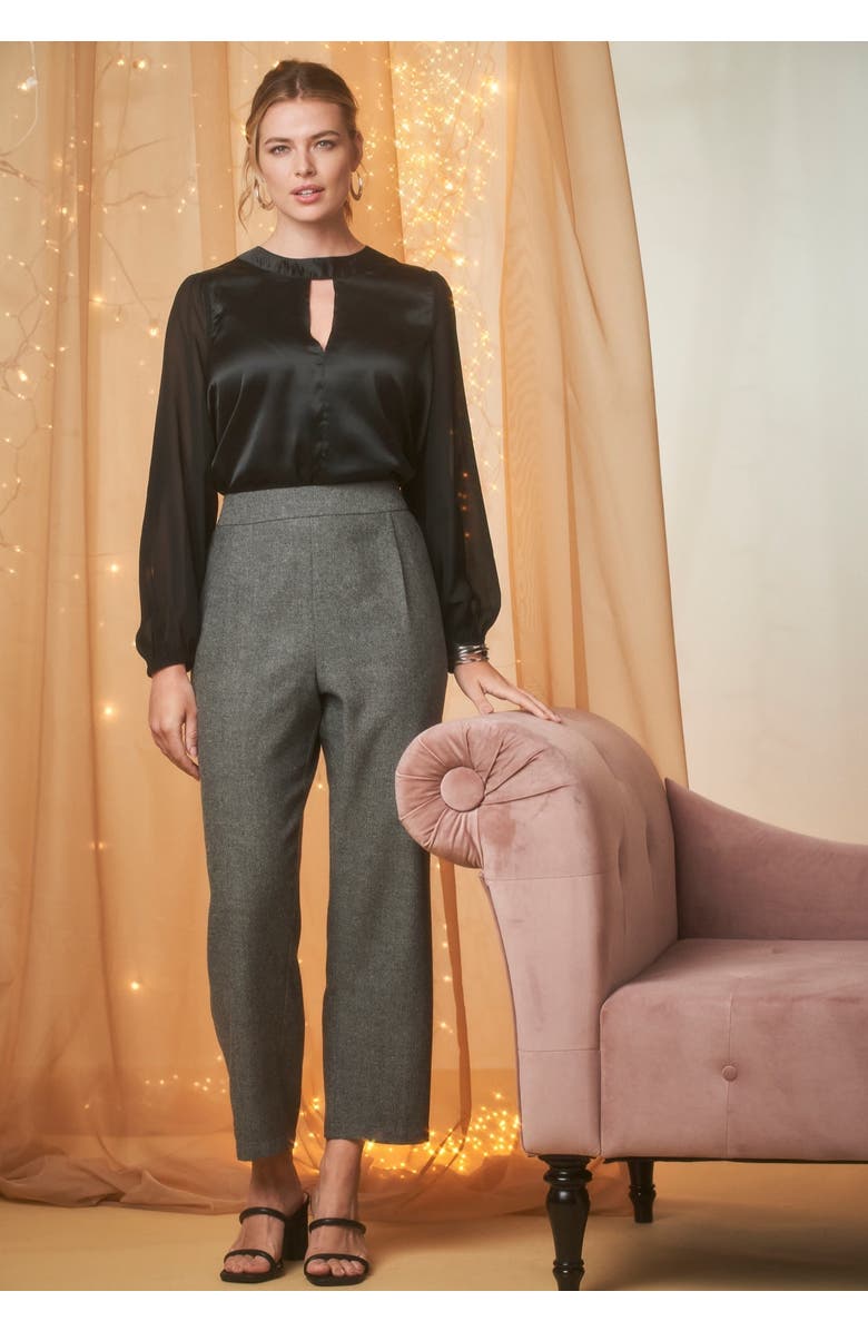 Jessica London Herringbone Straight Leg Pant, Main, color, Grey Herringbone