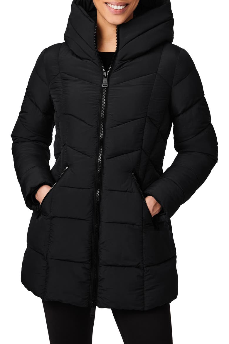 Hooded Water Resistant Puffer Jacket, Main, color, BLACK