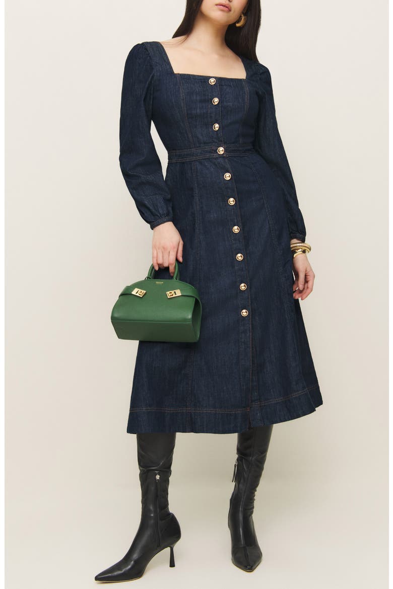 Reformation Celeste Long Sleeve Denim Midi Dress (Women)