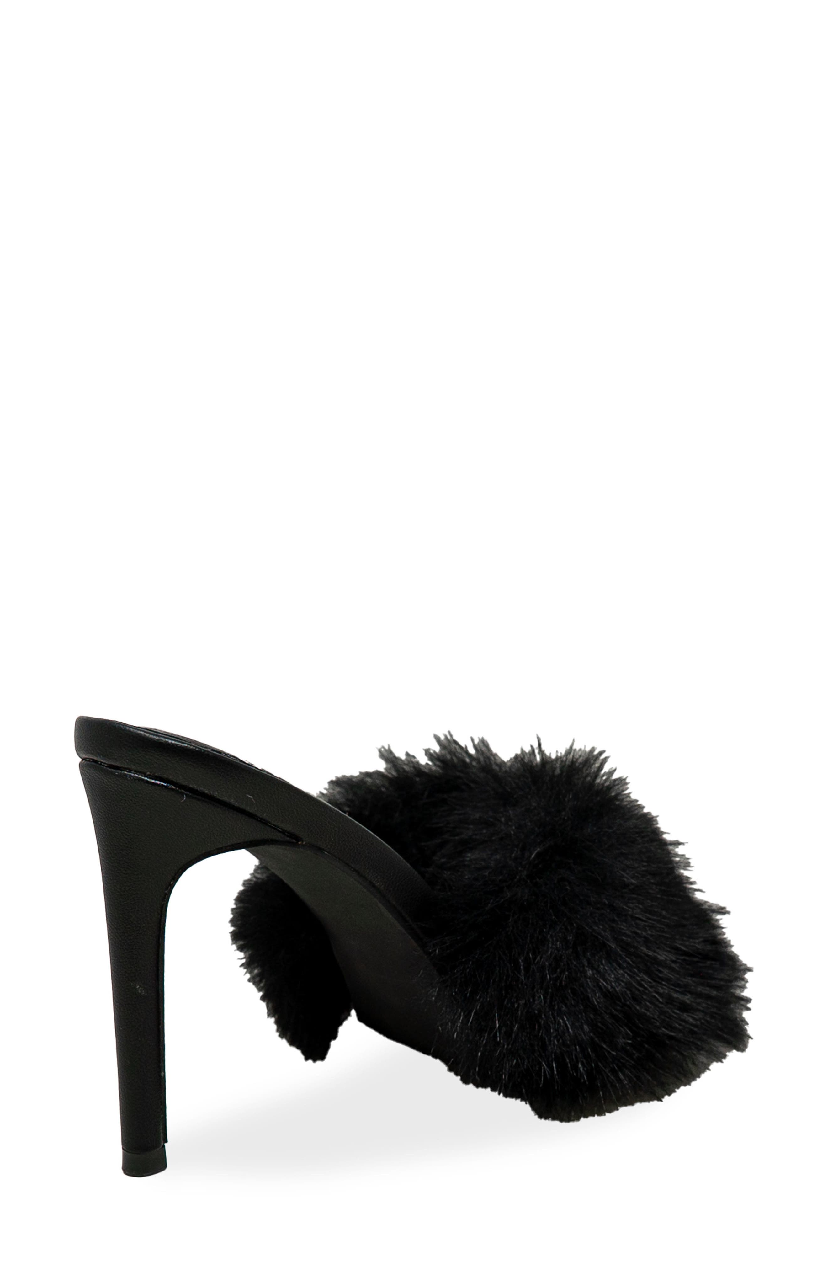CHASE AND CHLOE Faux Fur Stiletto Mule Sandal, Alternate, color, Black