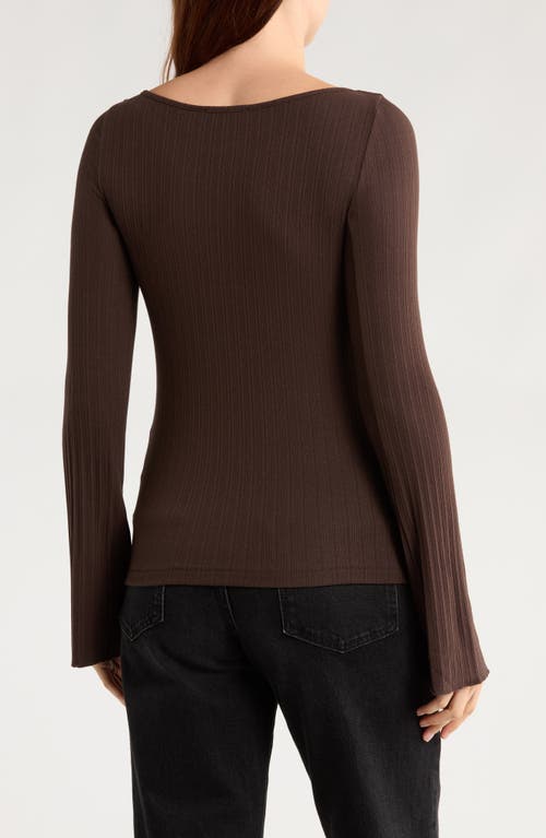 Madewell Boat Neck Long Sleeve Rib Top In Brown