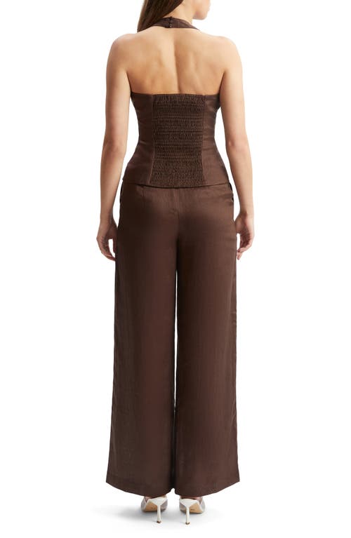 Bardot Enya High Waist Wide Leg Linen Pant In Chocolate