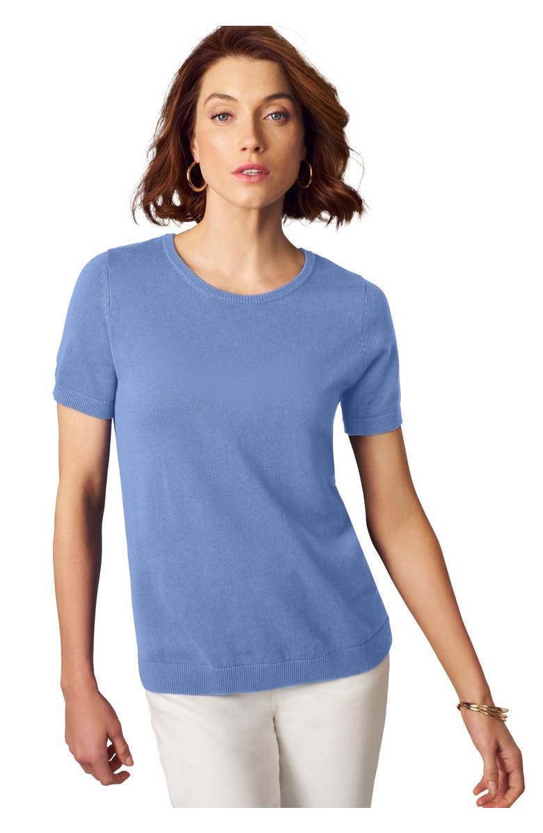 Jessica London Fine Gauge Crewneck Shell, Main, color, Azure Mist