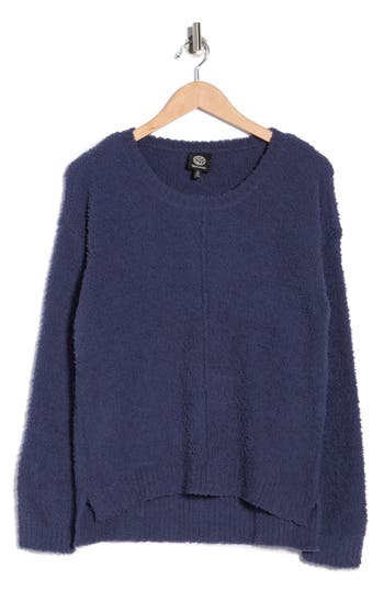 Bobeau Silky Plush Step Hem Sweater In Blue