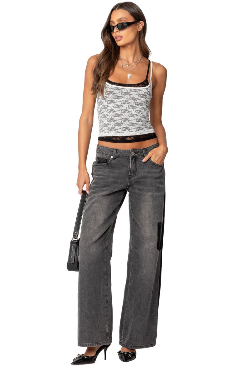 Deconstructed Low Rise Wide Leg Jeans, Alternate, color, BLACK-WASHED