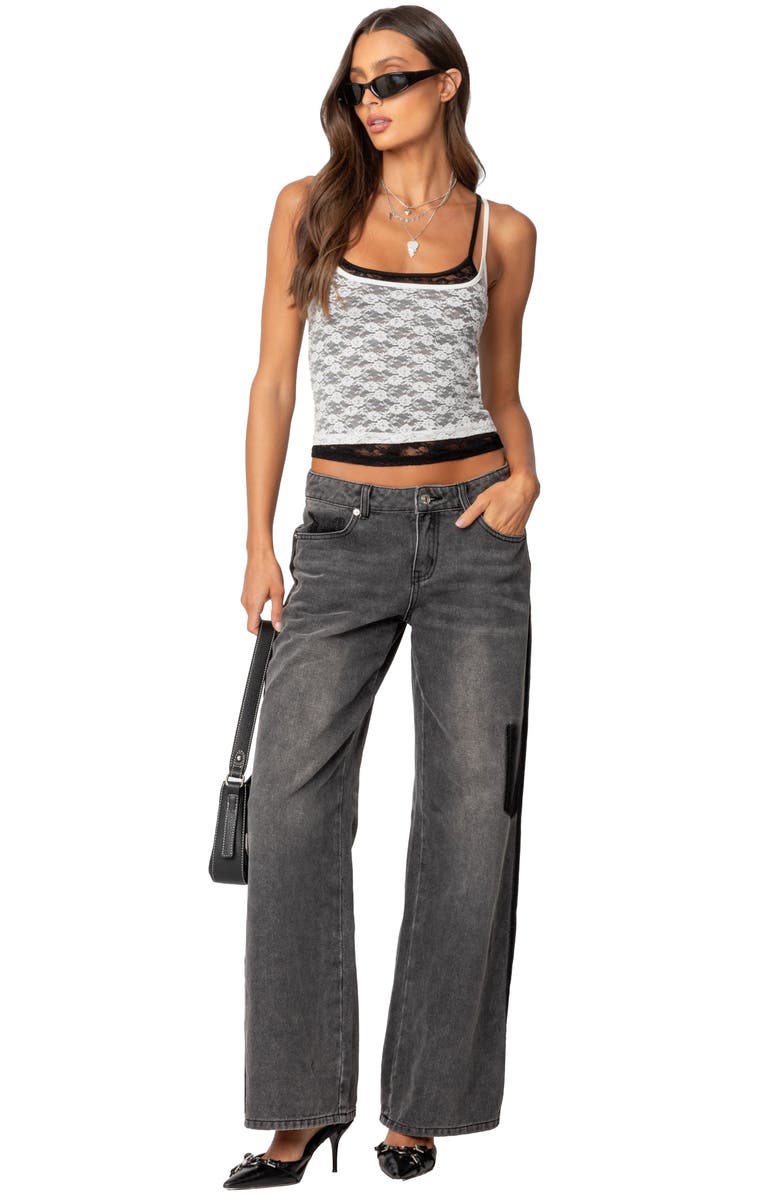 EDIKTED Deconstructed Low Rise Wide Leg Jeans, Alternate, color, Black-Washed