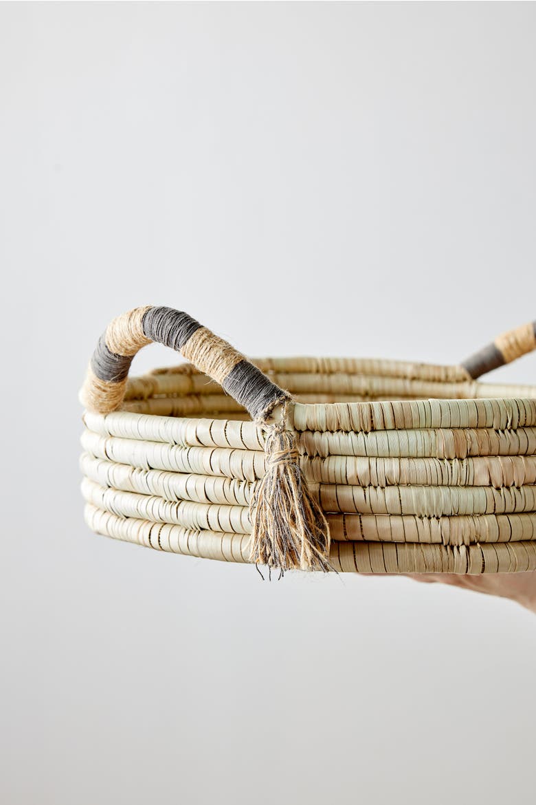 Natural Banded Betty Tray with Tassel, Alternate, color, Natural