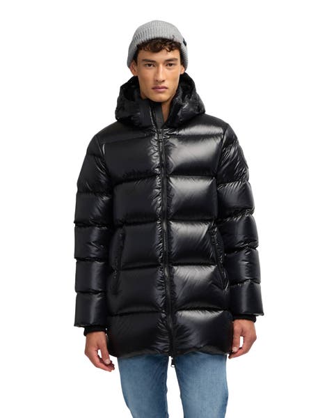 Men's Dechen Long Channel Quilted Puffer with Detachable Hood