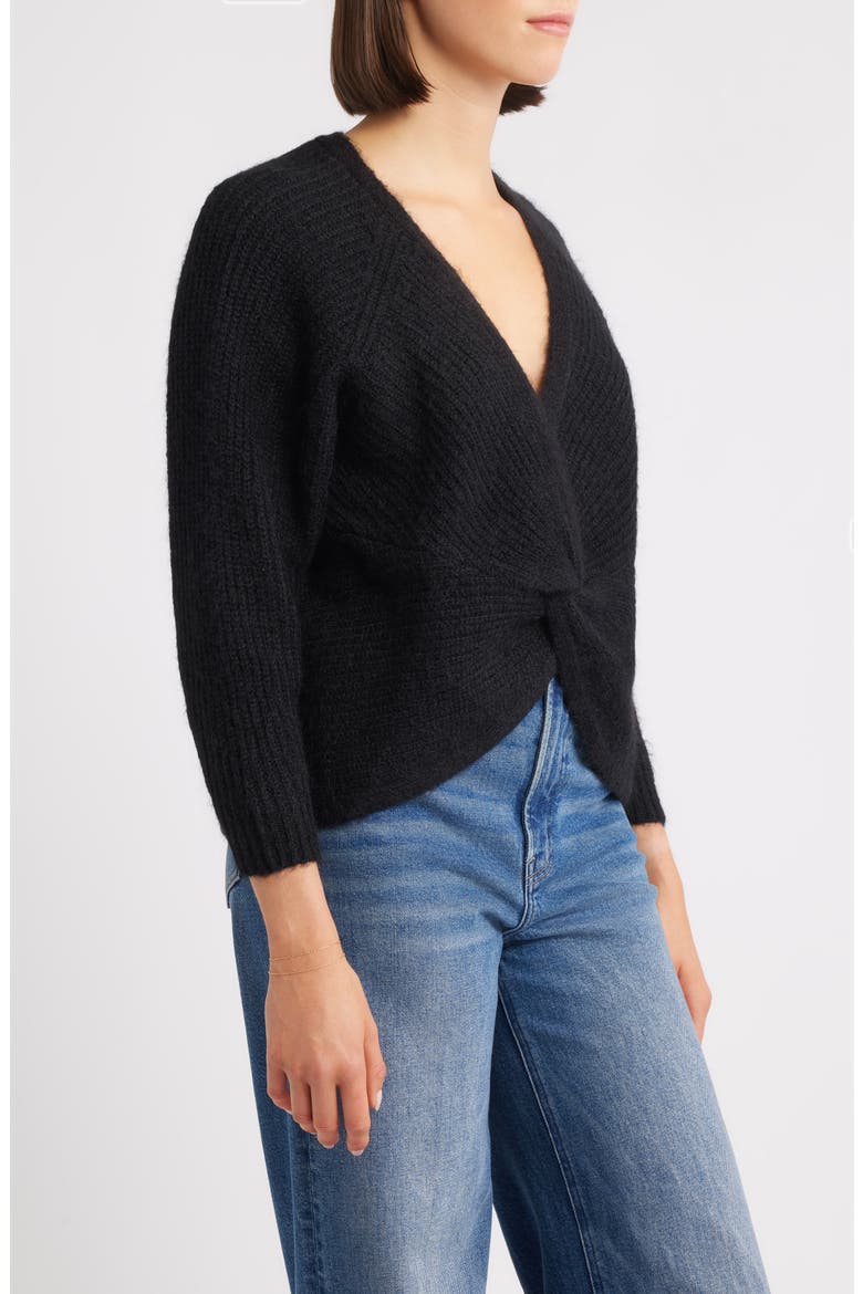 Twist Front Sweater, Alternate, color, BLACK