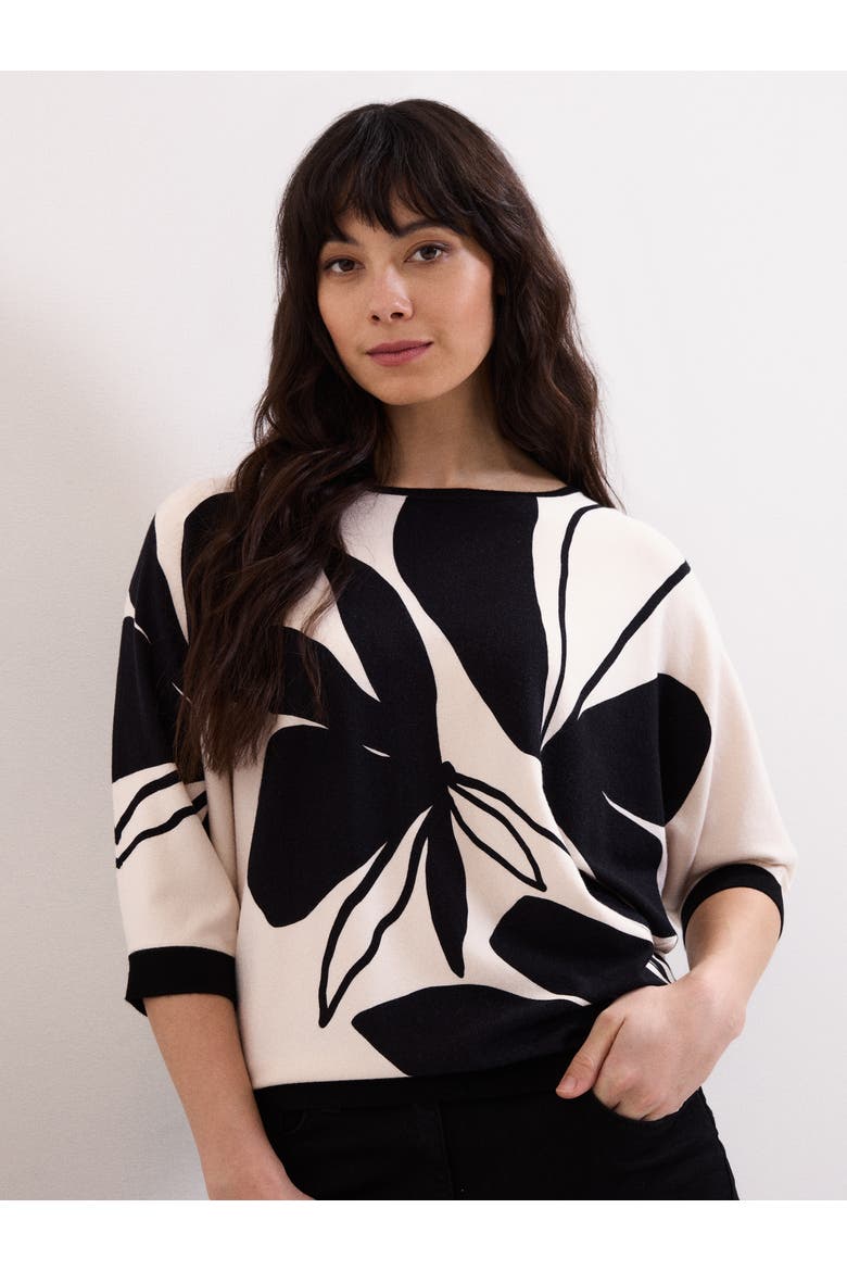 Printed Round Neck Knit Faith Jumper, Main, color, Black/Ivory