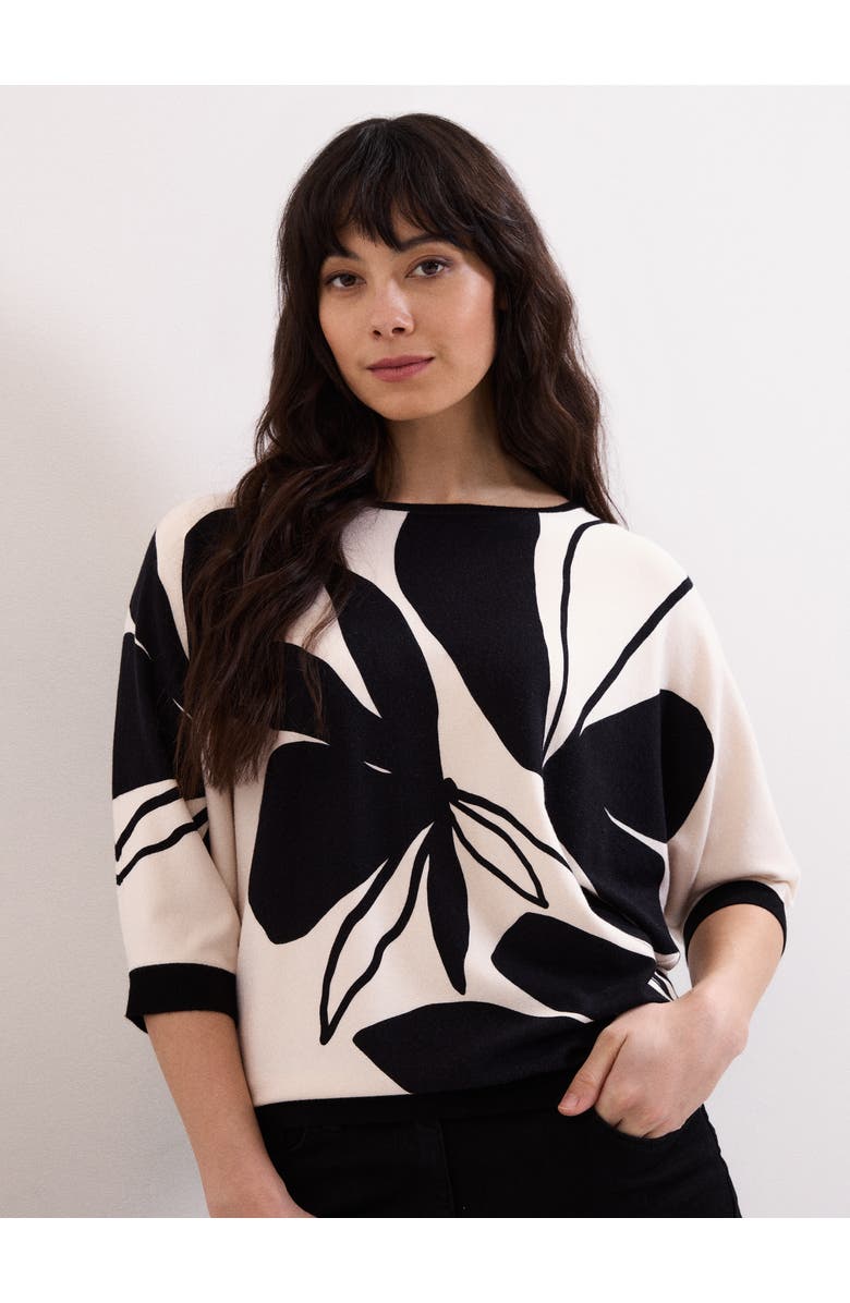 Phase Eight Printed Round Neck Knit Faith Jumper, Main, color, Black/Ivory