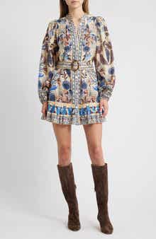 FARM Rio Nature Land Long Sleeve Belted Minidress