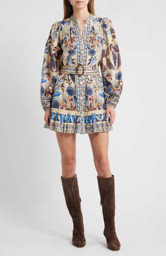FARM Rio Nature Land Long Sleeve Belted Minidress