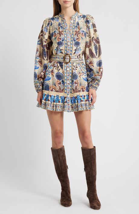 FARM Rio Nature Land Long Sleeve Belted Minidress