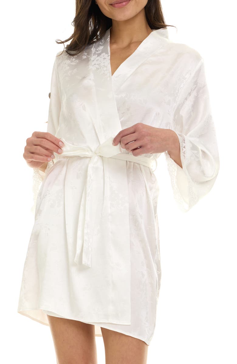 Flora By Flora Nikrooz Eloisa Floral Satin Wrap, Alternate, color, Ivory