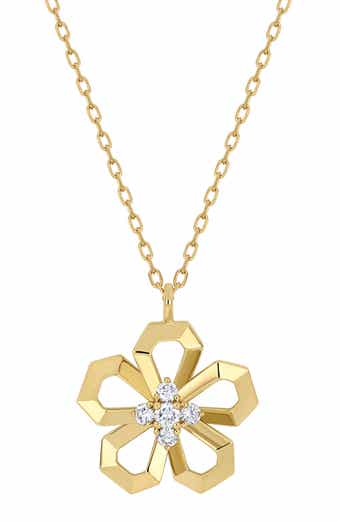 Kiera 18k Gold Diamond Flower Pendant Necklace