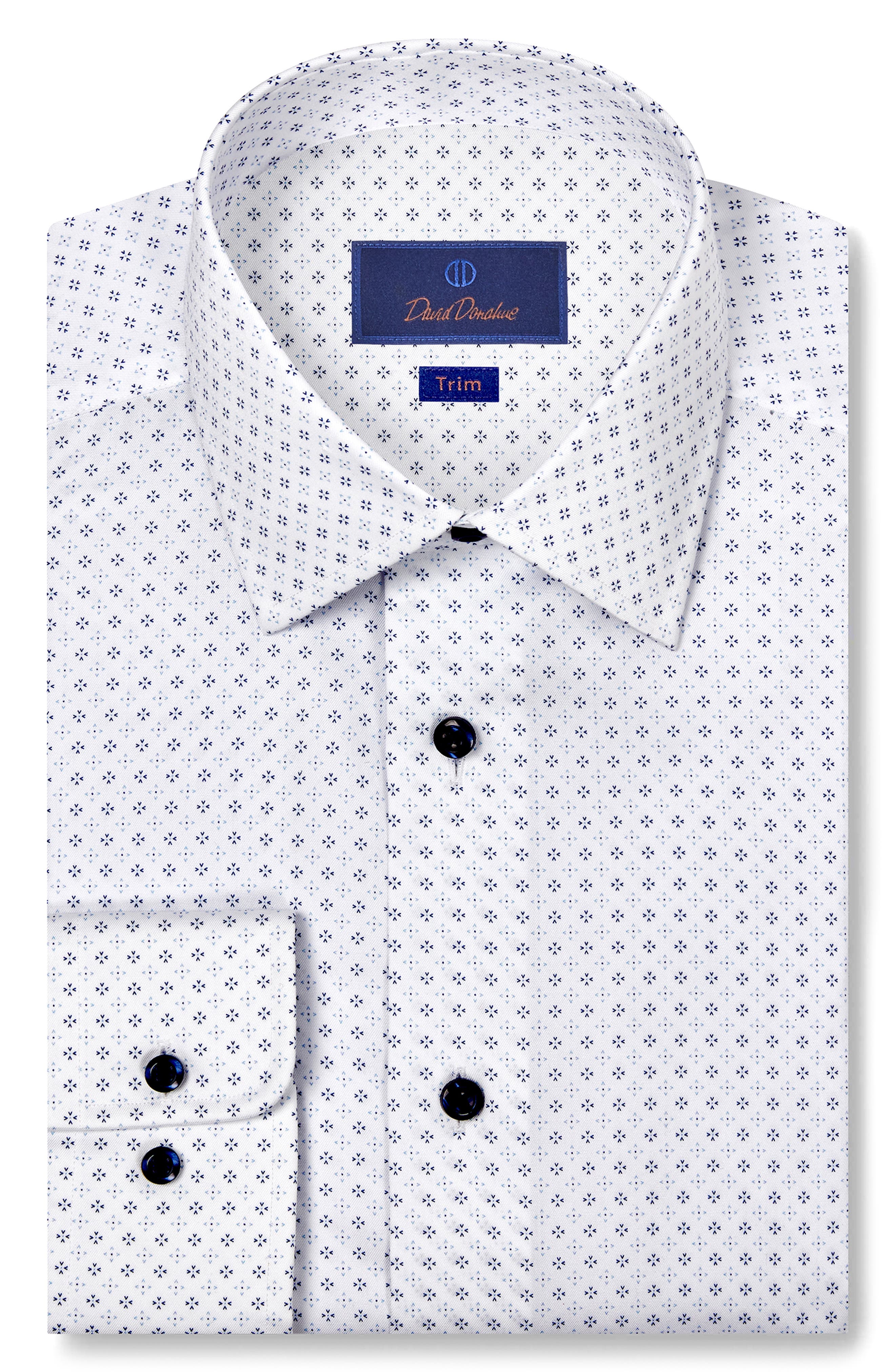 David Donahue Trim Fit Neat Print Dress Shirt