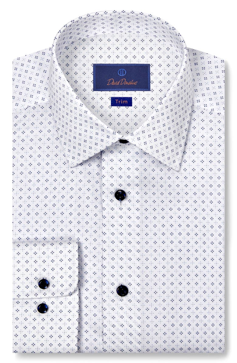 David Donahue Trim Fit Neat Print Dress Shirt, Main, color, Blue/ Sky