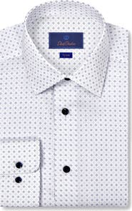 David Donahue Trim Fit Neat Print Dress Shirt