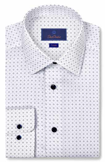 David Donahue Trim Fit Neat Print Dress Shirt