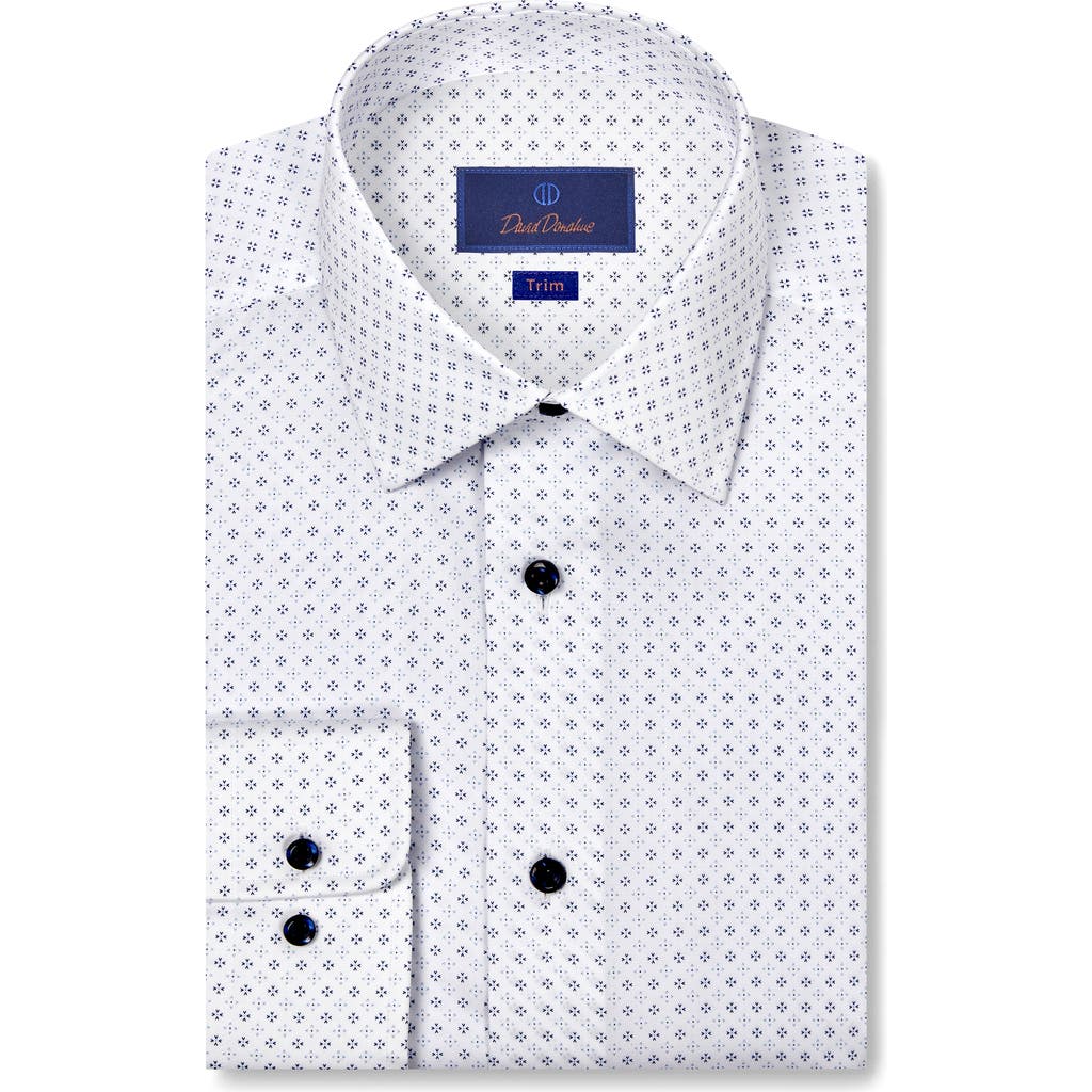 David Donahue Trim Fit Neat Print Dress Shirt In White