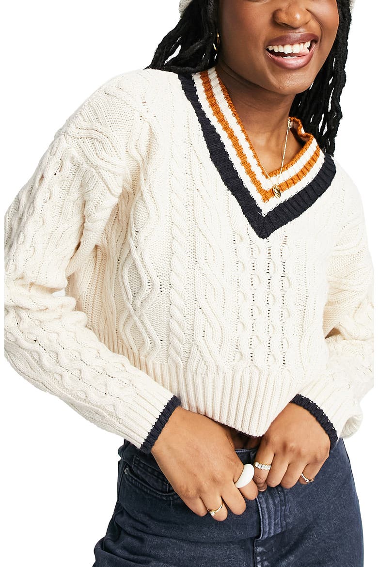 Women's Varsity Cable Sweater, Main, color, CREAM