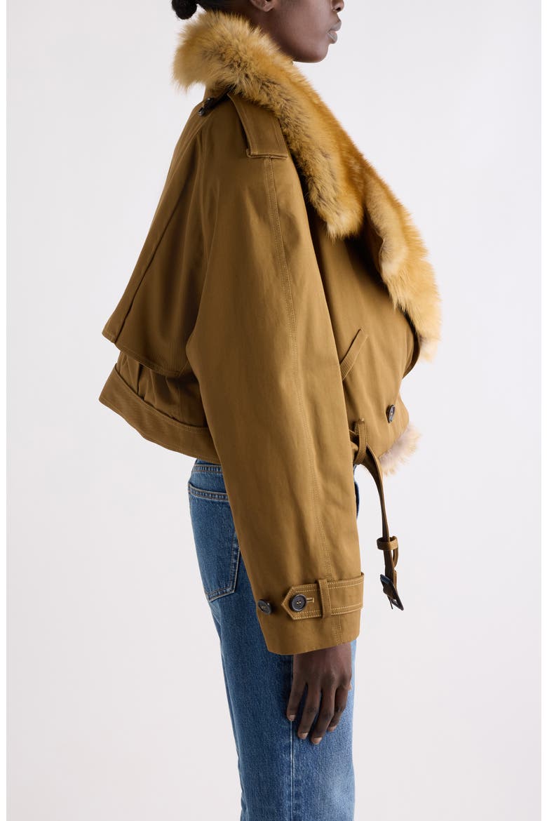 Genuine Lamb Fur Trim Cropped Cotton Coat, Alternate, color, MARRON/ CHAMOIS/ GRIS/ ORANGE