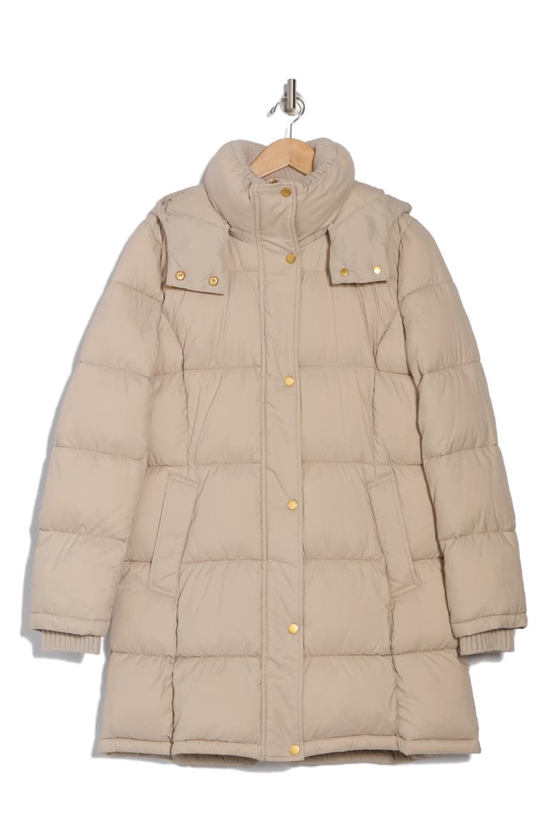 Hooded Ribbed Trim Puffer Jacket, Alternate, color, DARK TAUPE