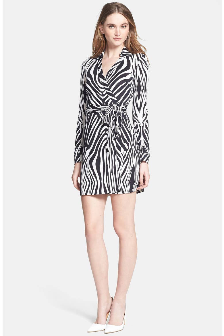 'New Jeanne 2' Silk Wrap Dress, Alternate, color, TETE ZEBRA BLACK