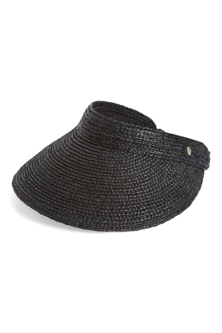 'Kirsten' Packable Raffia Visor, Main, color, CHARCOAL