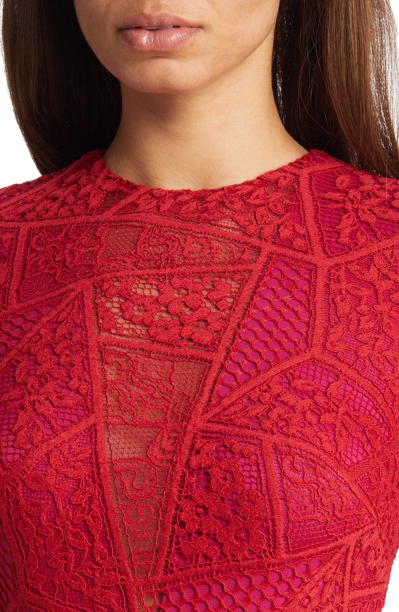 Tadashi Shoji Long Sleeve Lace Handkerchief Hem Midi Dress, Alternate, color,