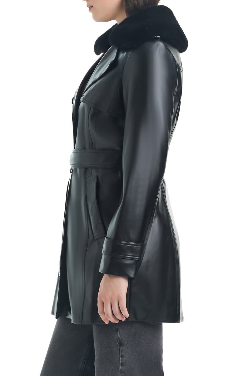 Vince Camuto Belted Faux Leather Jacket with Removable Faux Fur Collar, Alternate, color,