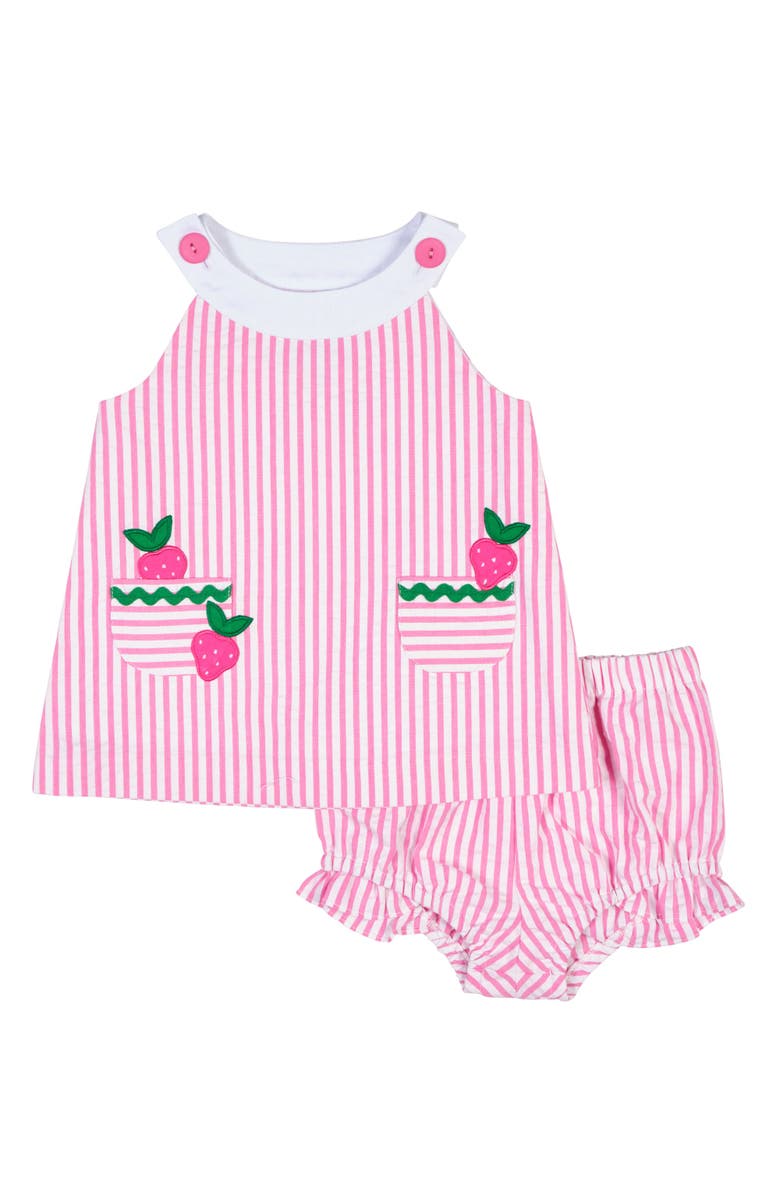 Florence Eiseman Seersucker Dress With Strawberries, Main, color, Pink/White