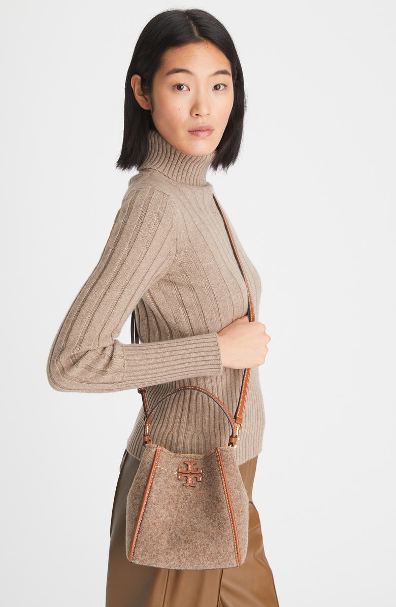Tory Burch McGraw Small Wool Blend Felt Bucket Bag, Alternate, color,