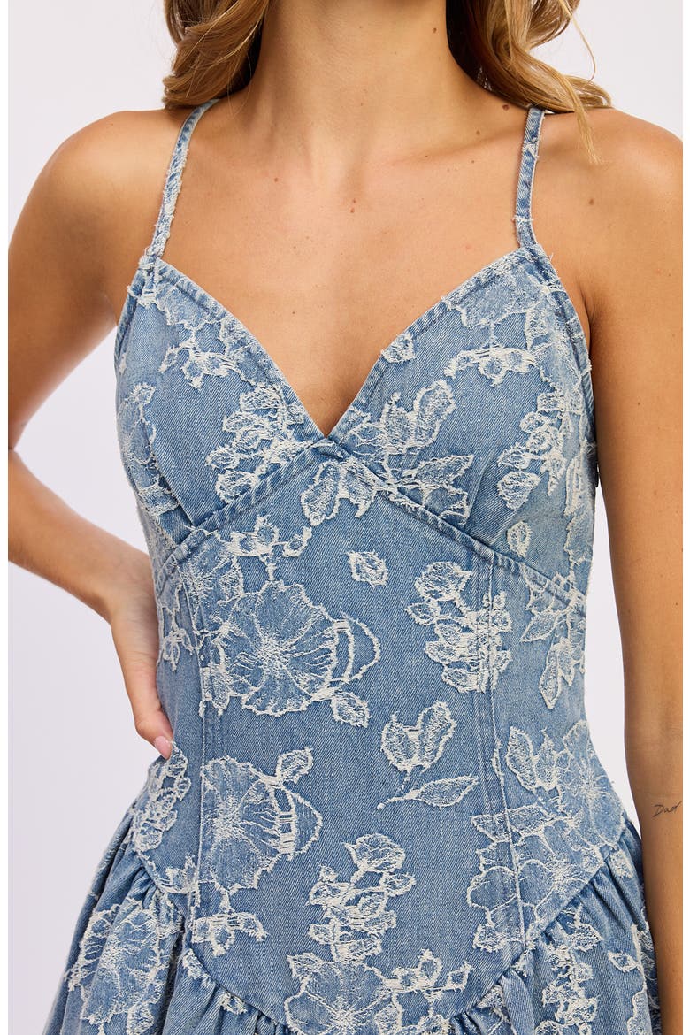 Opal Floral Appliqué Denim Minidress, Alternate, color, MEDIUM WASH DENIM