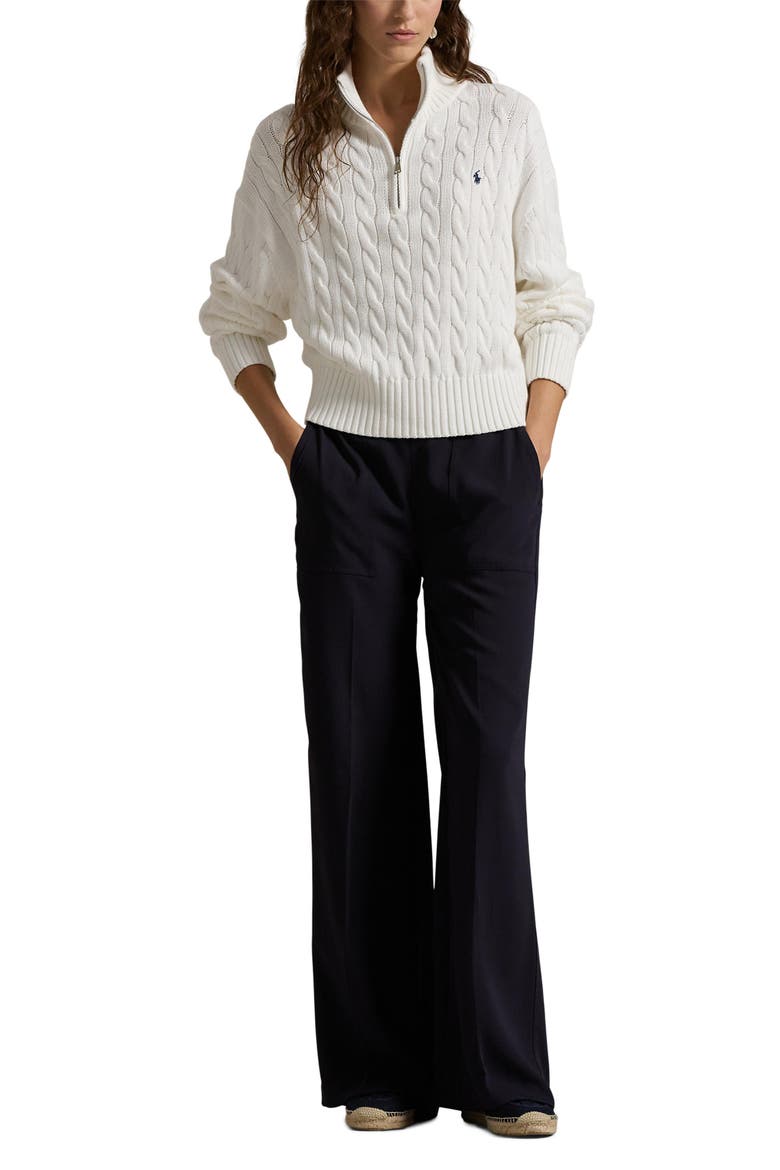 Cable Knit Cotton Polo Sweater, Alternate, color, WHITE