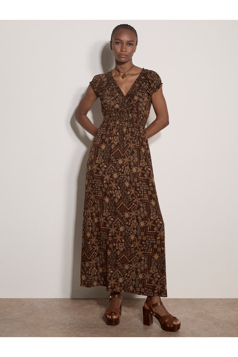 Batik Star Flower Maxi Dress, Alternate, color, Brown