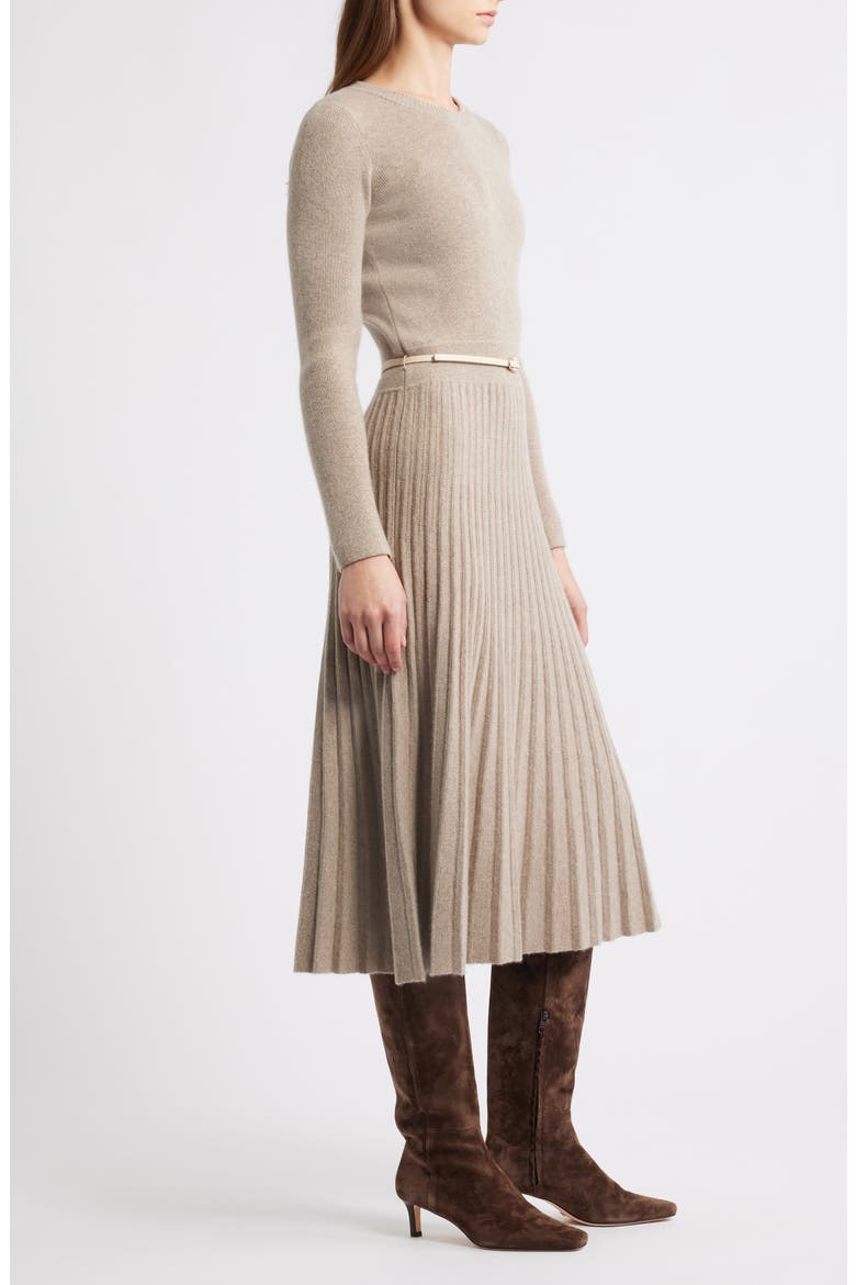 The Kellie Belted Long Sleeve Cashmere Midi Sweater Dress, Alternate, color, BROWN/ TAUPE HEATHER