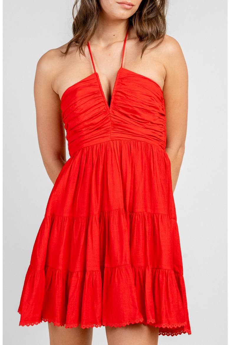 Notch Front Halter Dress, Alternate, color, RED