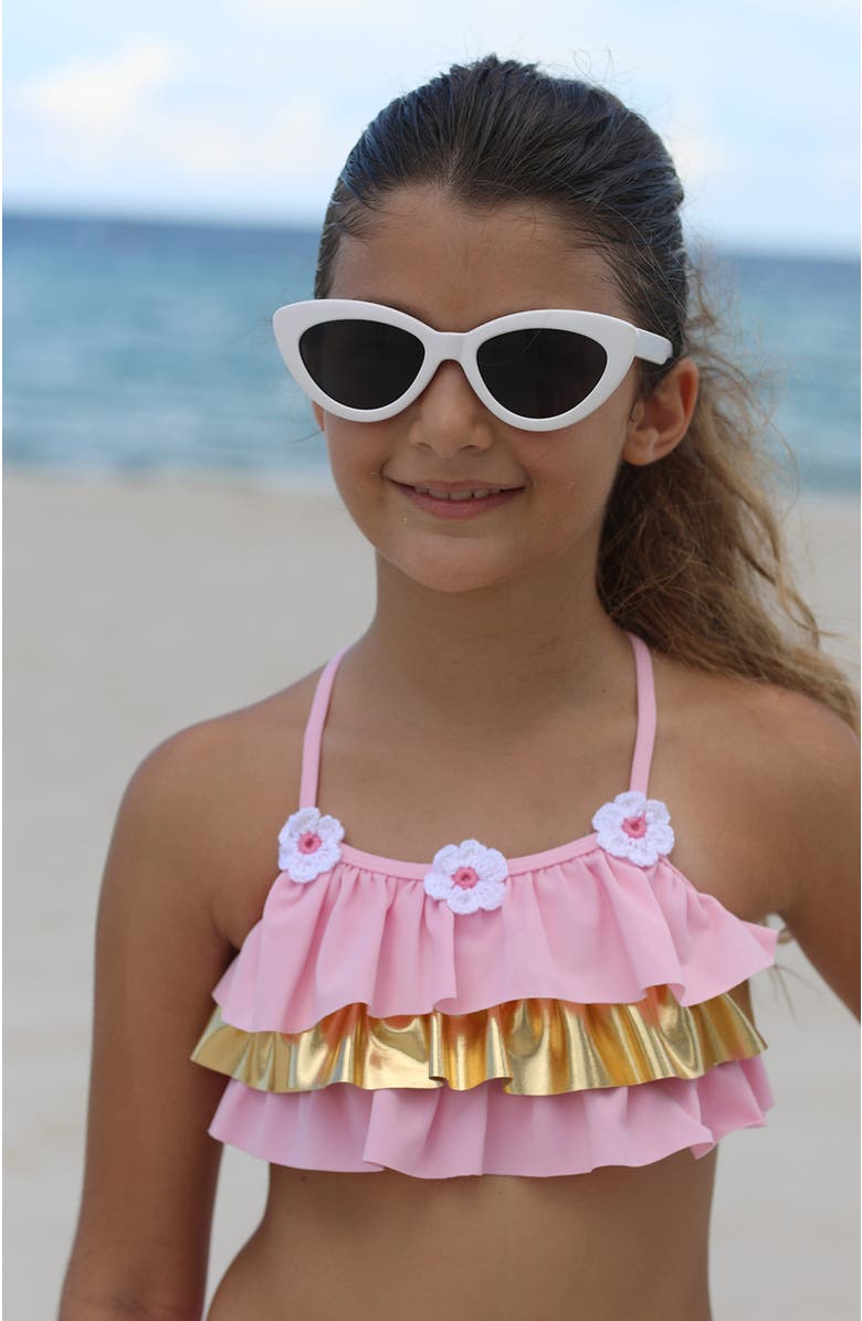 NESSI BYRD Ruffles with Crochet Flowers Two-Piece Bikini, Alternate, color, Pink