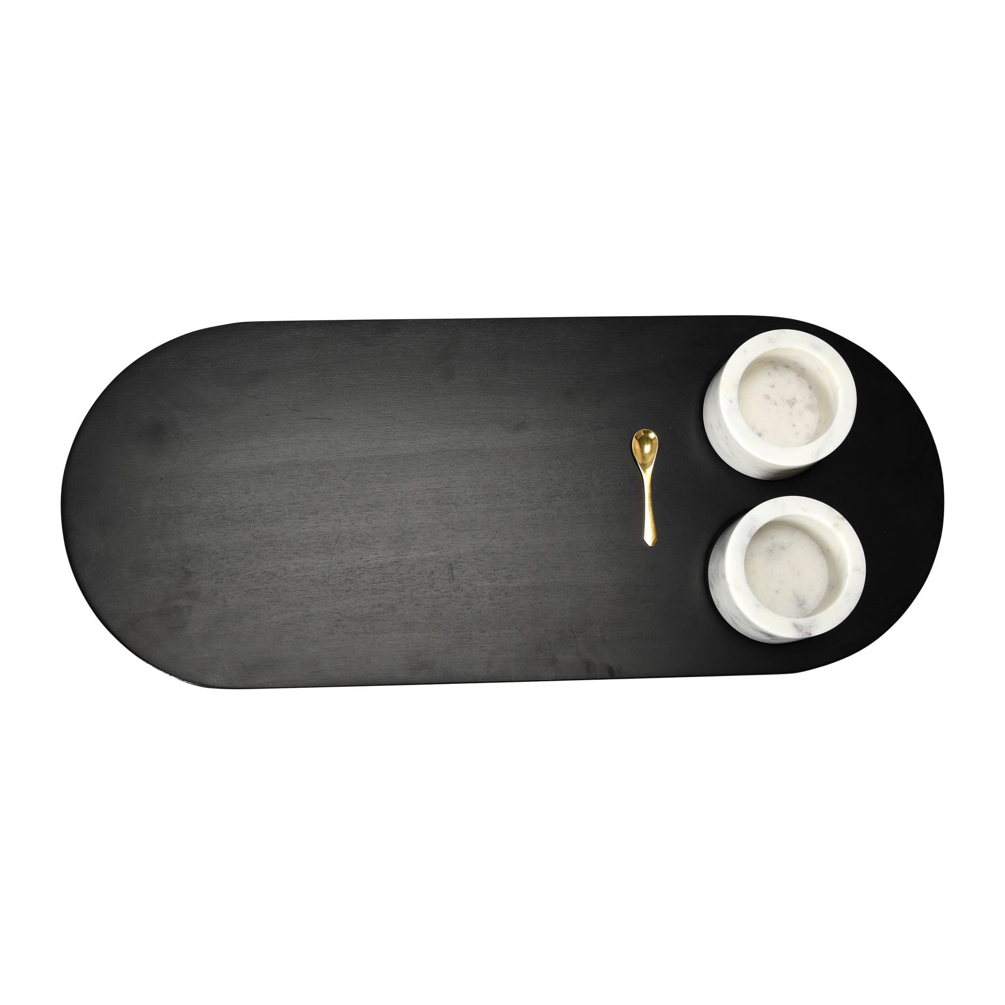 Storied Home Elegant Mango Wood Tray With 2-piece Marble Bowls And A Gold Finish Stainless Steel Spo In Multi