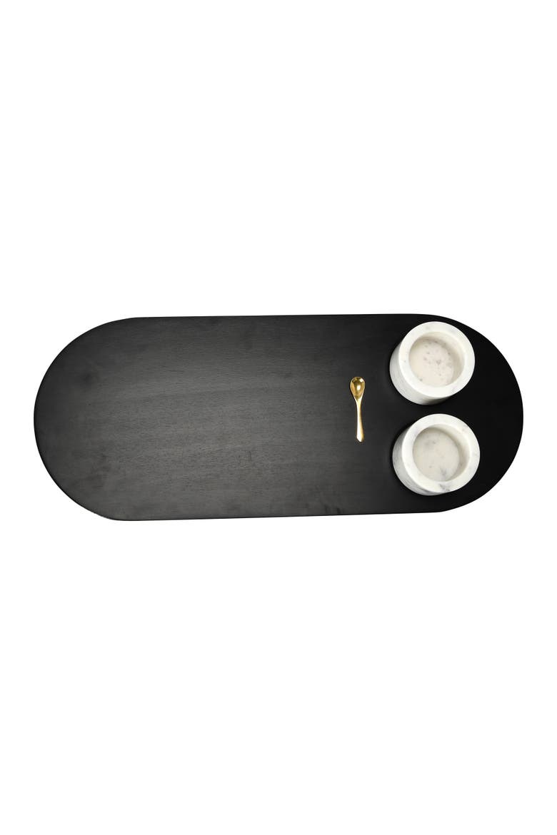 Elegant Mango Wood Tray with 2-Piece Marble Bowls and a Gold Finish Stainless Steel Spoon, Multicolor, Main, color, Multicolor