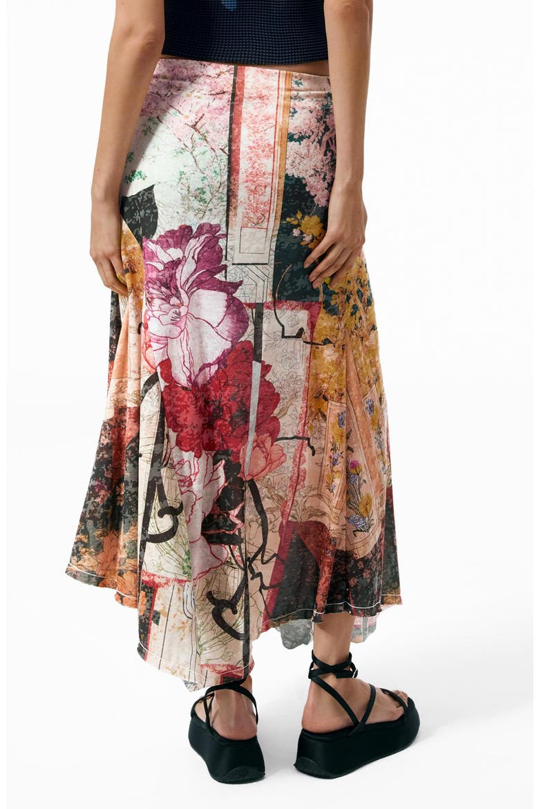 Patchwork Print Asymmetric Skirt, Alternate, color, BLACK