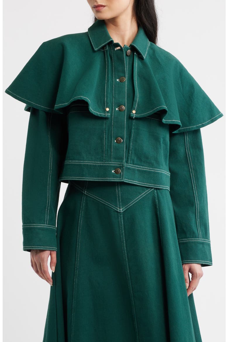 Clarke Ruffle Cape Cotton Twill Jacket, Alternate, color, JUNE BUG