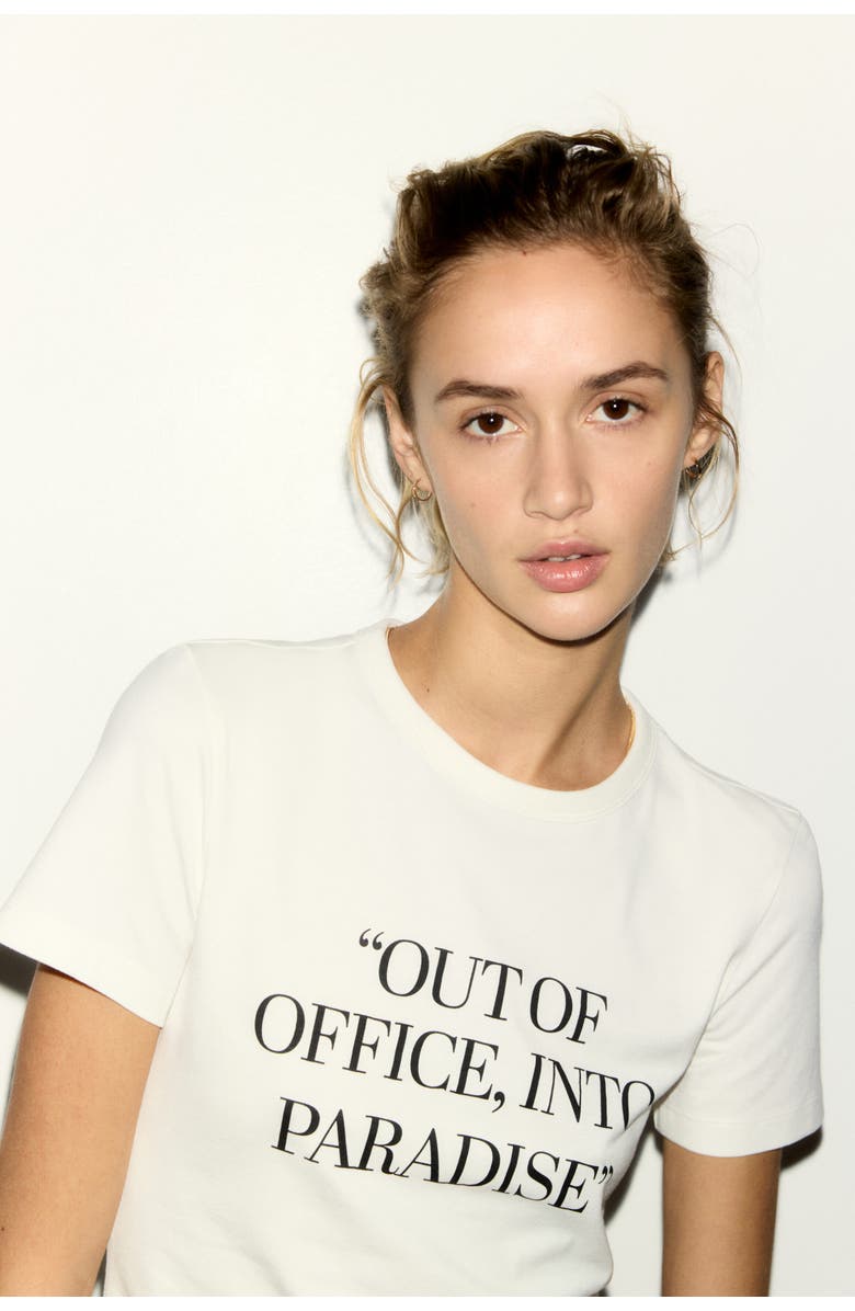 H&M Printed Viscose-blend T-shirt, Alternate, color, White/Out Of Office