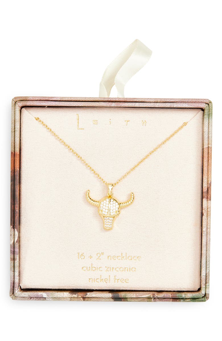 Leith CZ Longhorn Pendant Necklace, Main, color, Clear- Gold