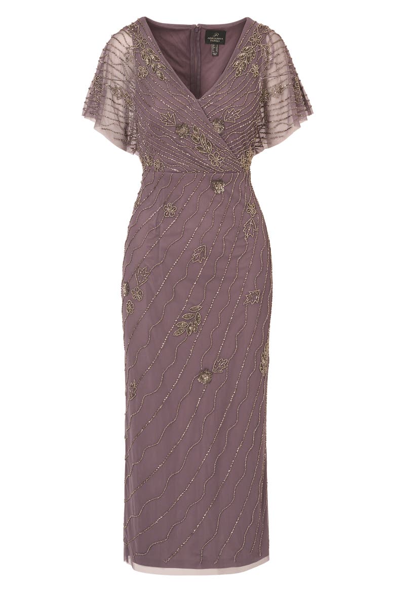 Beaded Flutter Sleeve Gown, Alternate, color, MOONSCAPE