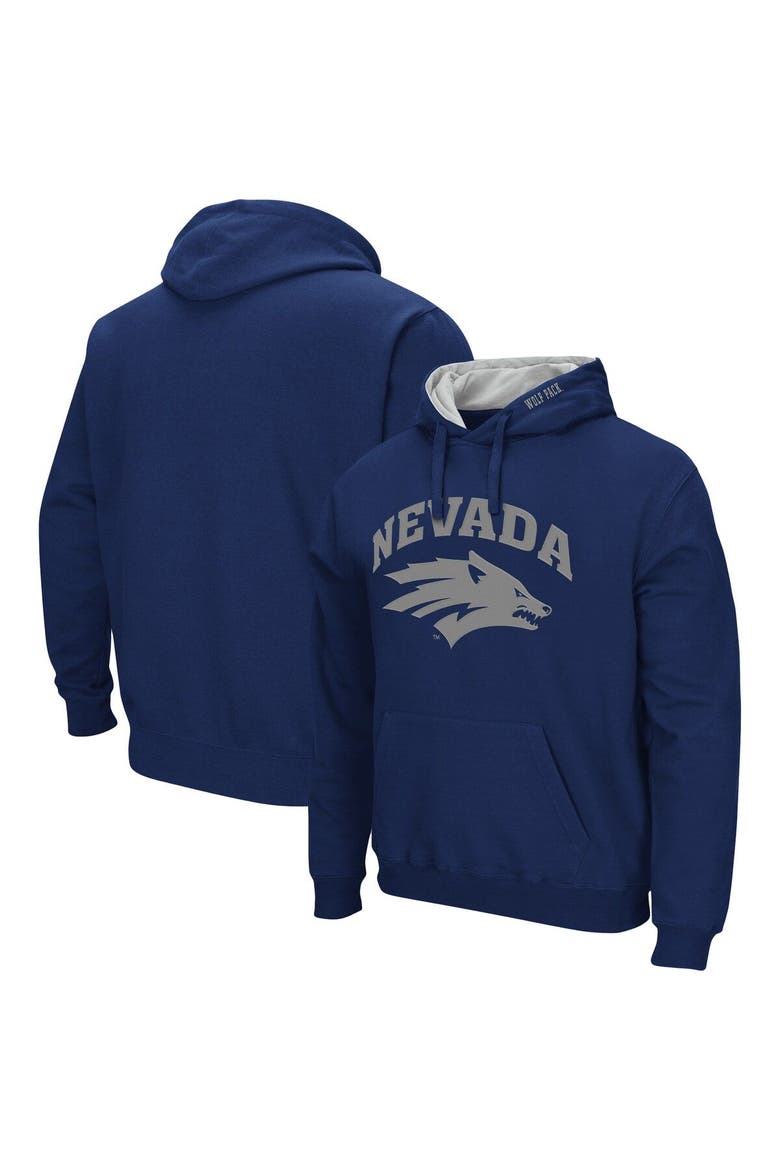 Men's Colosseum Navy Nevada Wolf Pack Arch and Logo Pullover Hoodie, Main, color, Navy