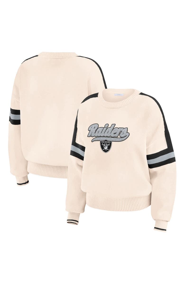 WEAR by Erin Andrews Women's WEAR by Erin Andrews Cream Las Vegas Raiders Stripe Pullover Sweater, Main, color, Cream