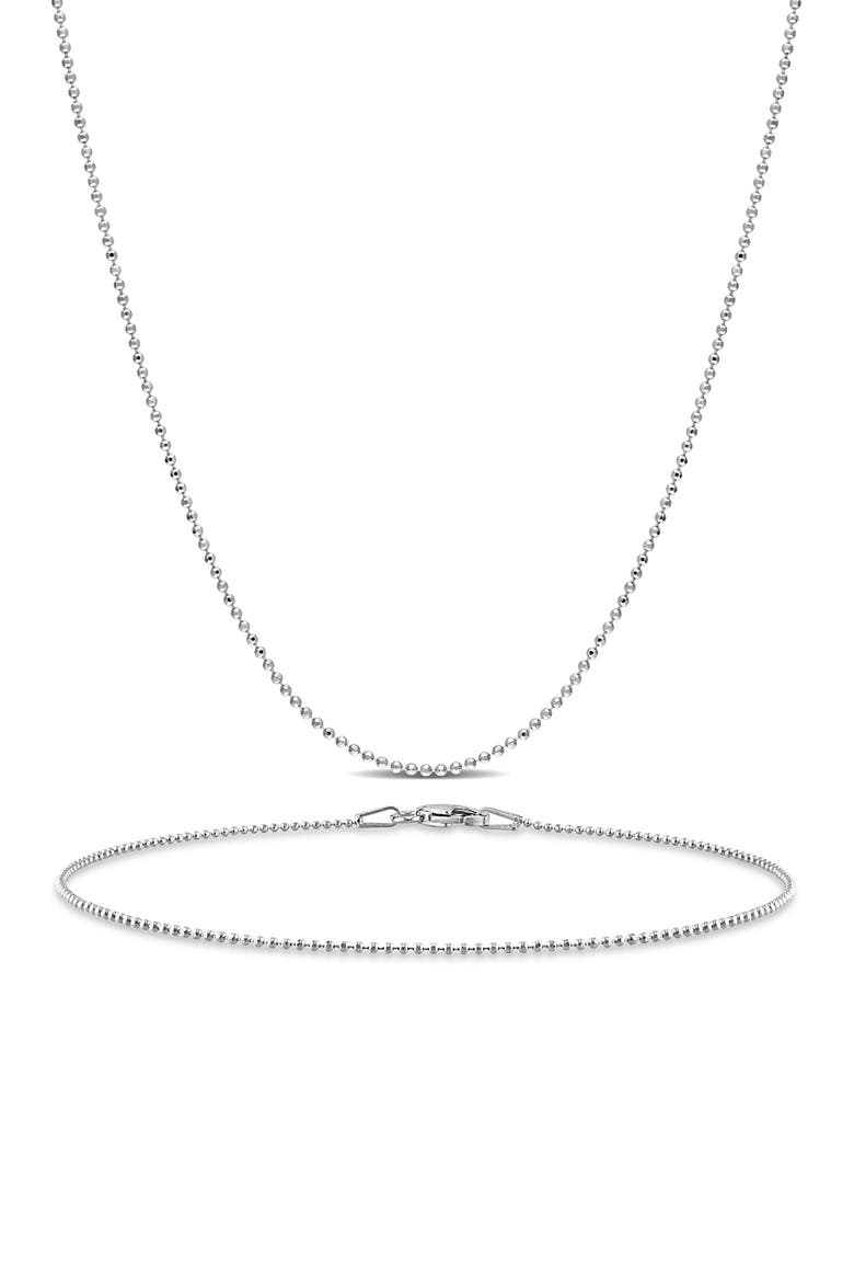 Ball Chain Necklace & Anklet Set, Main, color, SILVER